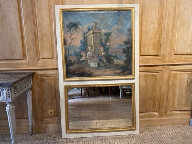 Trumeau d'époque Louis XVI en bois laqué et doré. – Image 4