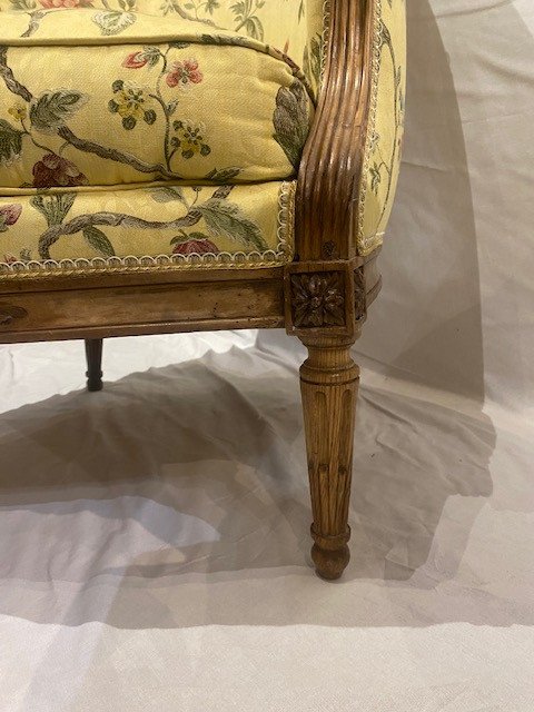 Paire de bergères gondoles d’époque Louis XVI en bois naturel – Image 5