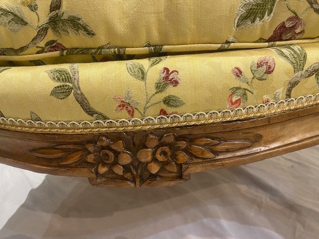 Paire de bergères gondoles d’époque Louis XVI en bois naturel – Image 6