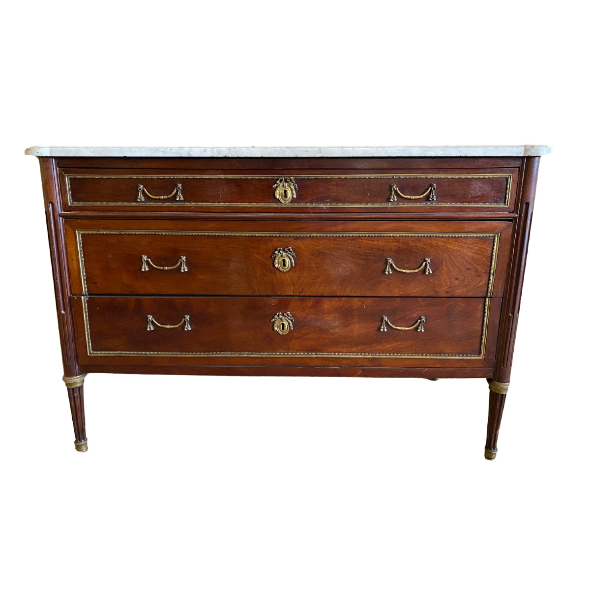 Commode d’époque Louis XVI en acajou de Cuba , sans traverse apparentes