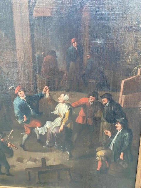 Grand Tableau Flamand représentant une joyeuse scène de taverne animée d’époque XVIIe – Image 2