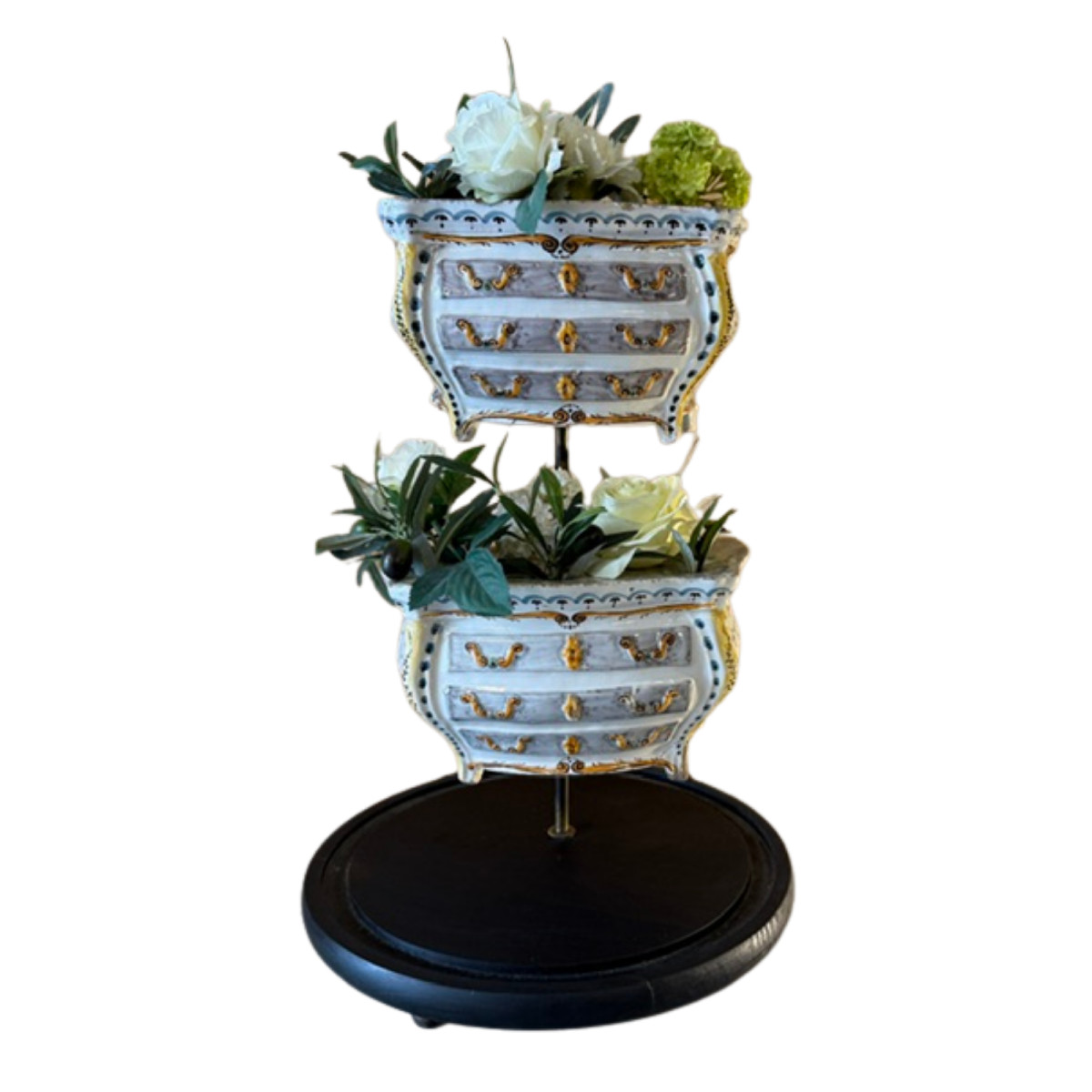 Paire de commodes piques fleurs en faïence Auxeroise d’époque XVIII eme