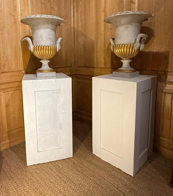 Paire de vases Médicis patinés et dorés d’époque XIX – Image 2