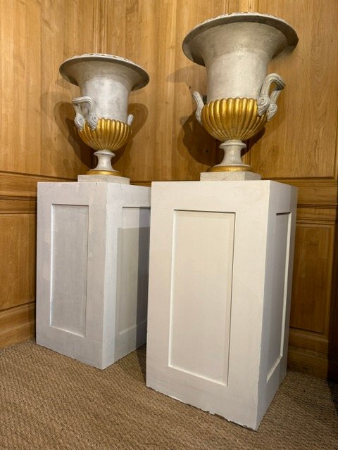 Paire de vases Médicis patinés et dorés d’époque XIX – Image 3