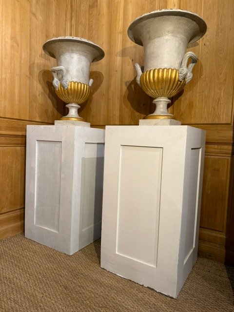 Paire de vases Médicis patinés et dorés d’époque XIX – Image 4