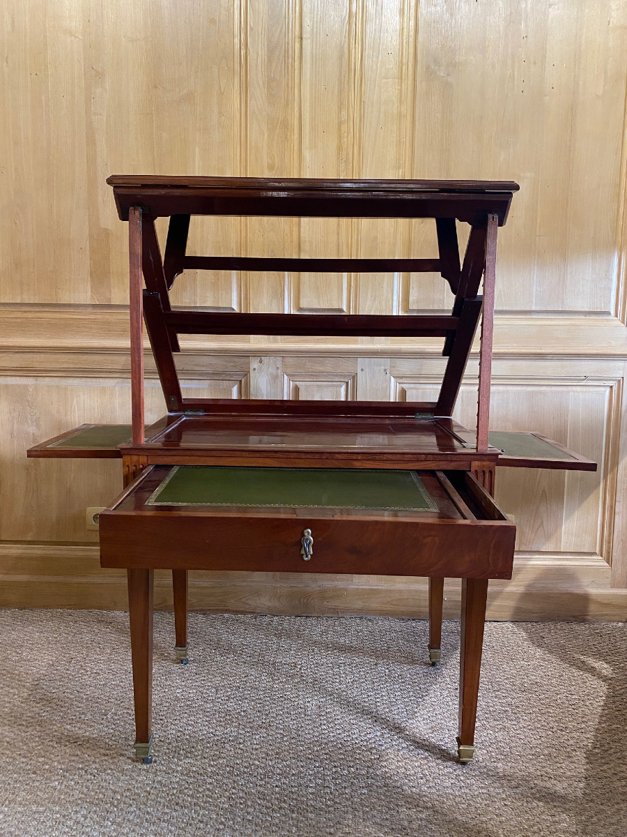 Bureau Plat style Louis XV en Marqueterie de Bois de Rose – Image 4